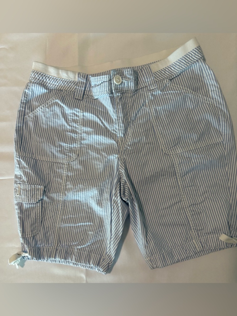 St. John's Bay Light Blue and White Seersucker Stripe Shorts